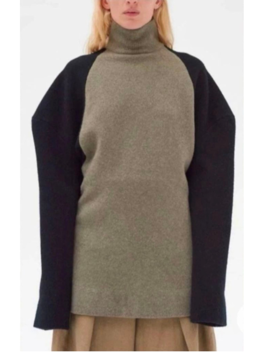 Old Céline Phoebe Philo Colorblock Wool Cashmere Turtleneck Tan/Grey Black M